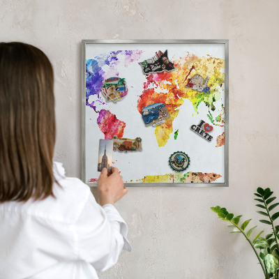 Lavagna magnetica decorativa da parete in colore argento Mappa a colori