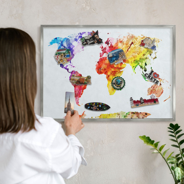 Lavagna magnetica decorativa da parete in colore argento Mappa a colori