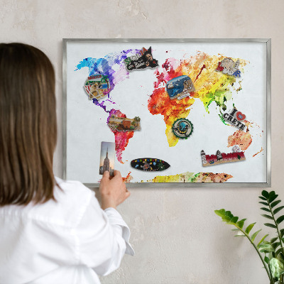 Lavagna magnetica decorativa da parete in colore argento Mappa a colori