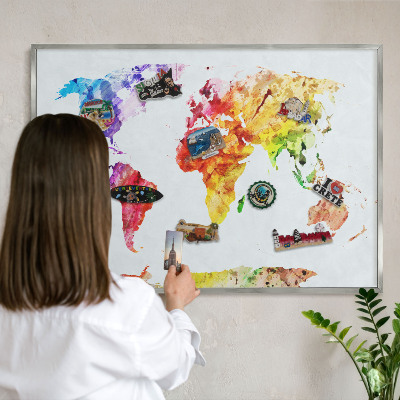 Lavagna magnetica decorativa da parete in colore argento Mappa a colori