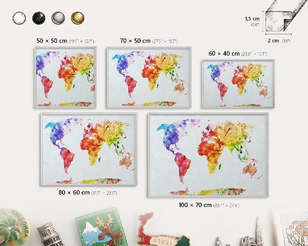 Lavagna magnetica decorativa da parete in colore argento Mappa a colori