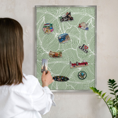 Lavagna magnetica decorativa da parete in colore argento Foglie tropicali