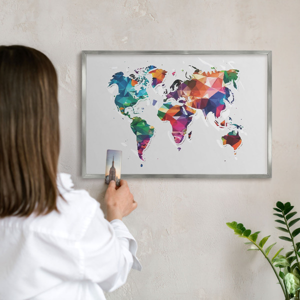 Lavagna per calamite con cornice d'argento Mappa del mondo