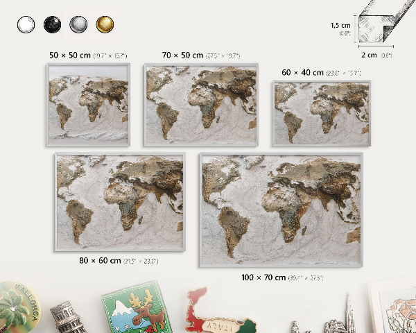 Lavagna magnetica decorativa da parete in colore argento Mappa altimetrica