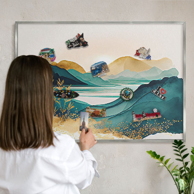 Lavagna magnetica decorativa da parete in colore argento Una vista serena