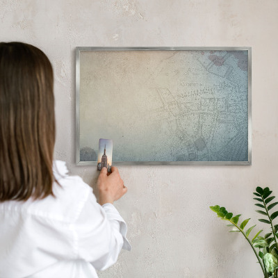 Lavagna per calamite con cornice d'argento Vecchia mappa