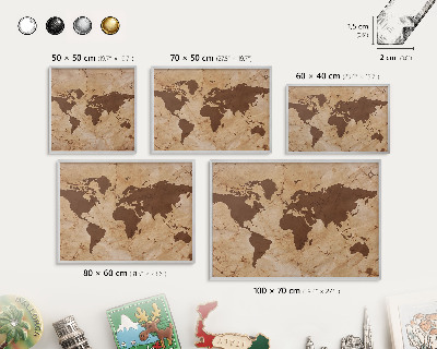 Lavagna magnetica decorativa da parete in colore argento Mappa del mondo