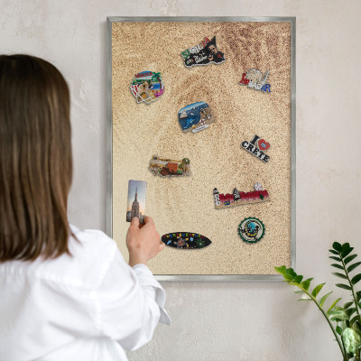 Lavagna magnetica decorativa da parete in colore argento Foglie di sabbia