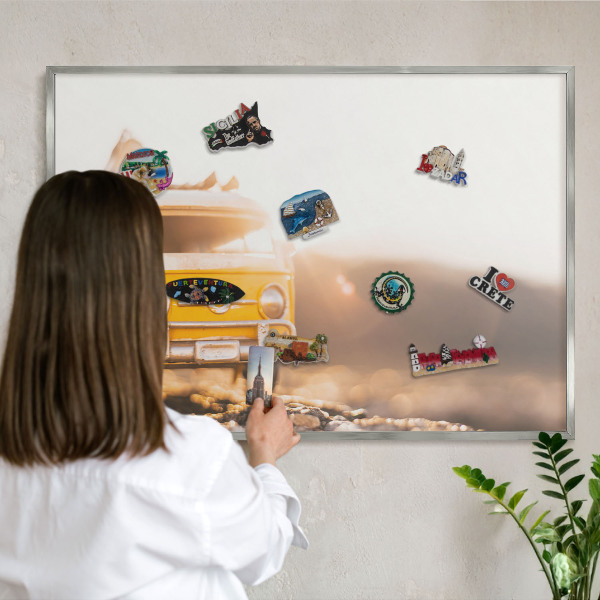 Lavagna magnetica decorativa da parete in colore argento Viaggio retrò