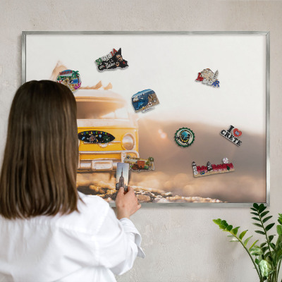 Lavagna magnetica decorativa da parete in colore argento Viaggio retrò