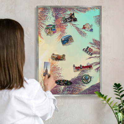 Lavagna magnetica decorativa da parete in colore argento Paradiso tropicale