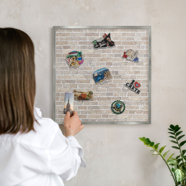 Lavagna magnetica decorativa da parete in colore argento Motivo a mattoni