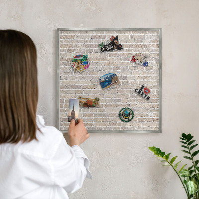 Lavagna magnetica decorativa da parete in colore argento Motivo a mattoni