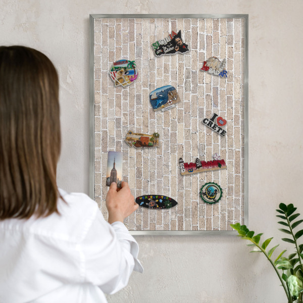 Lavagna magnetica decorativa da parete in colore argento Motivo a mattoni