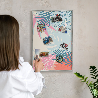 Lavagna magnetica decorativa da parete in colore argento Astrazione tropicale