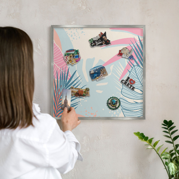 Lavagna magnetica decorativa da parete in colore argento Astrazione tropicale