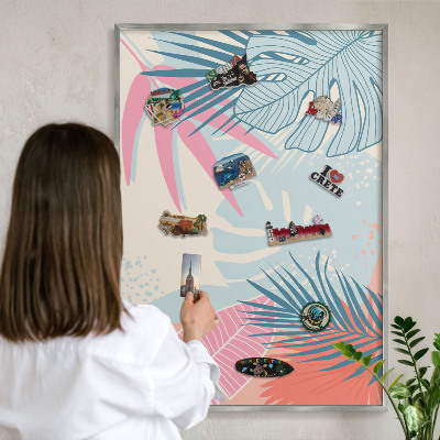 Lavagna magnetica decorativa da parete in colore argento Astrazione tropicale