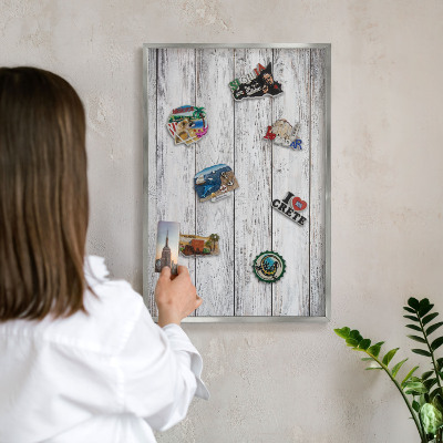 Lavagna magnetica decorativa da parete in colore argento Legno rustico