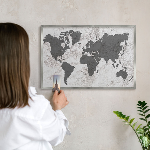 Lavagna magnetica decorativa da parete in colore argento Mappa del mondo