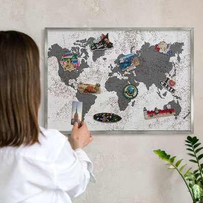 Lavagna magnetica decorativa da parete in colore argento Mappa del mondo