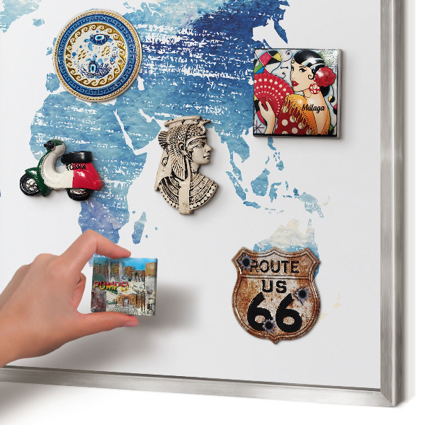 Lavagna magnetica decorativa da parete in colore argento Mappa ad acquerello