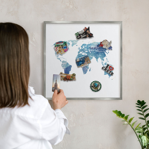 Lavagna magnetica decorativa da parete in colore argento Mappa ad acquerello