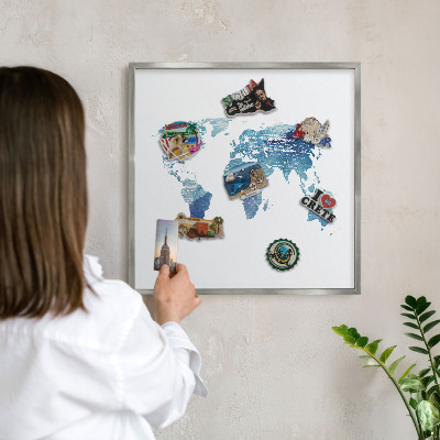 Lavagna magnetica decorativa da parete in colore argento Mappa ad acquerello