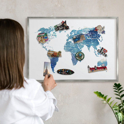 Lavagna magnetica decorativa da parete in colore argento Mappa ad acquerello