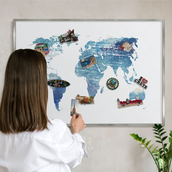 Lavagna magnetica decorativa da parete in colore argento Mappa ad acquerello