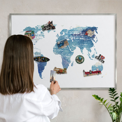 Lavagna magnetica decorativa da parete in colore argento Mappa ad acquerello