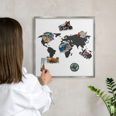 Lavagna magnetica decorativa da parete in colore argento Mappa del mondo