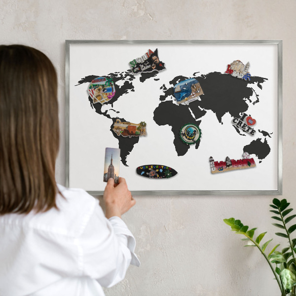 Lavagna magnetica decorativa da parete in colore argento Mappa del mondo
