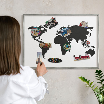 Lavagna magnetica decorativa da parete in colore argento Mappa del mondo