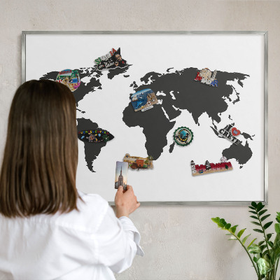 Lavagna magnetica decorativa da parete in colore argento Mappa del mondo