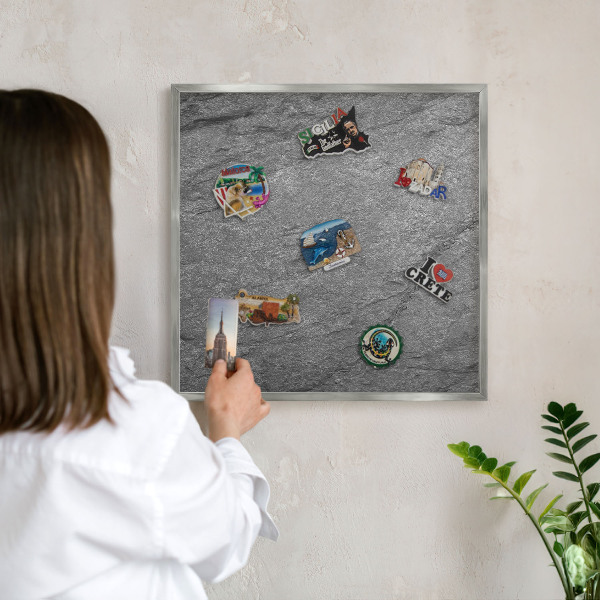 Lavagna magnetica decorativa da parete in colore argento Pietra grigia