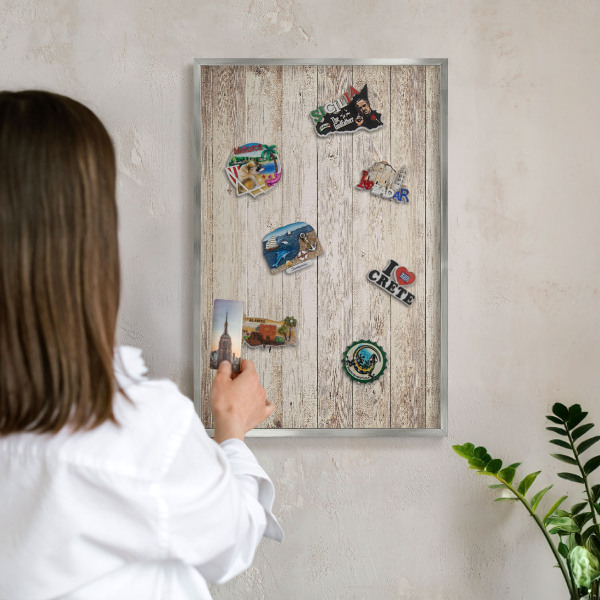 Lavagna magnetica decorativa da parete in colore argento Struttura in acciaio