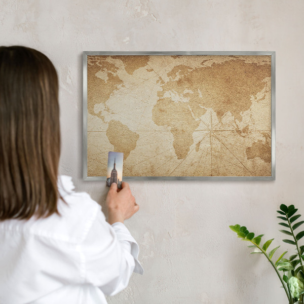 Lavagna magnetica decorativa da parete in colore argento Vecchia mappa