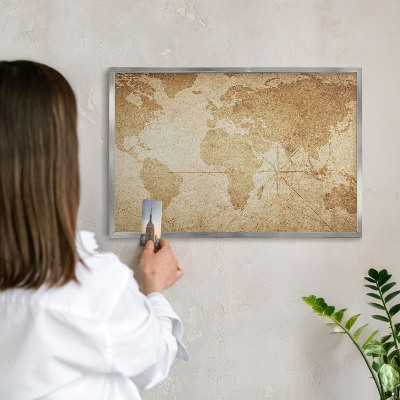 Lavagna magnetica decorativa da parete in colore argento Vecchia mappa