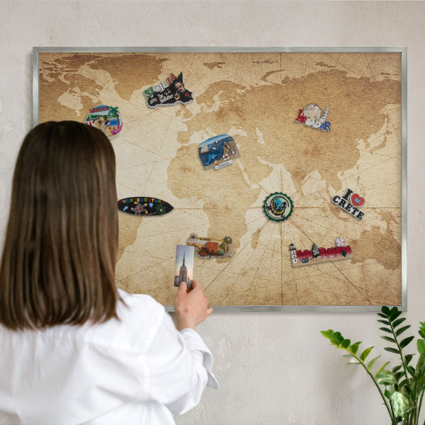 Lavagna magnetica decorativa da parete in colore argento Vecchia mappa