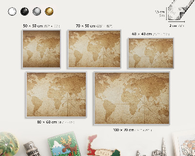 Lavagna magnetica decorativa da parete in colore argento Vecchia mappa