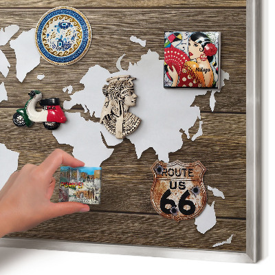 Lavagna magnetica decorativa da parete in colore argento Mappa in legno