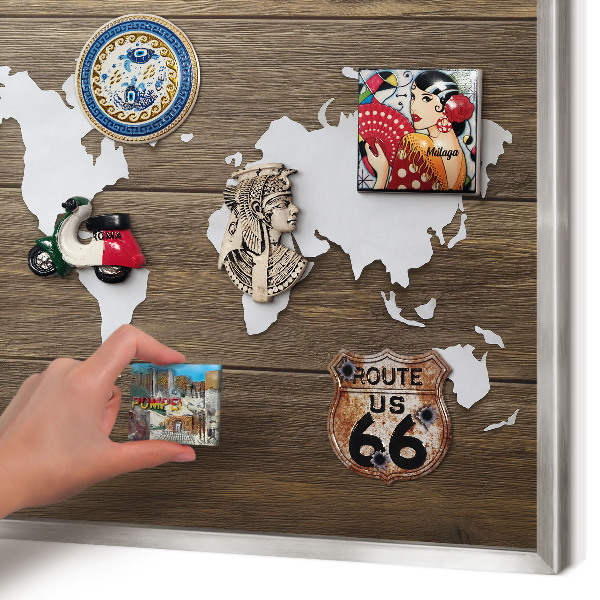 Lavagna magnetica decorativa da parete in colore argento Mappa in legno