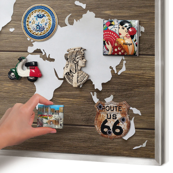 Lavagna magnetica decorativa da parete in colore argento Mappa in legno