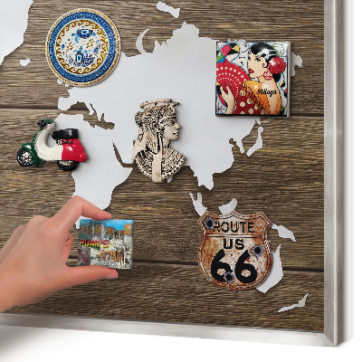 Lavagna magnetica decorativa da parete in colore argento Mappa in legno