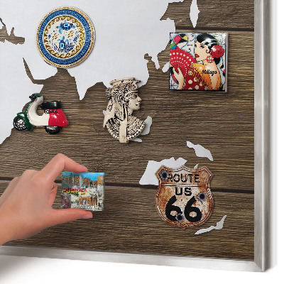 Lavagna magnetica decorativa da parete in colore argento Mappa in legno