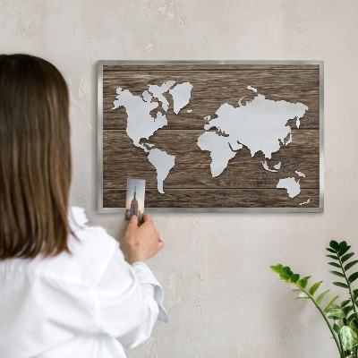 Lavagna magnetica decorativa da parete in colore argento Mappa in legno