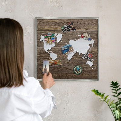 Lavagna magnetica decorativa da parete in colore argento Mappa in legno