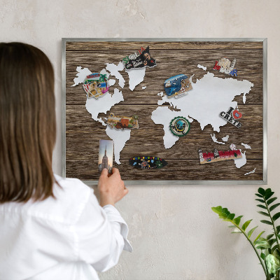 Lavagna magnetica decorativa da parete in colore argento Mappa in legno