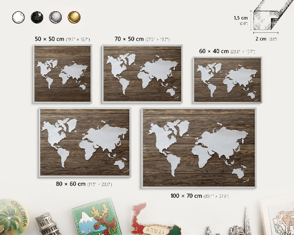 Lavagna magnetica decorativa da parete in colore argento Mappa in legno
