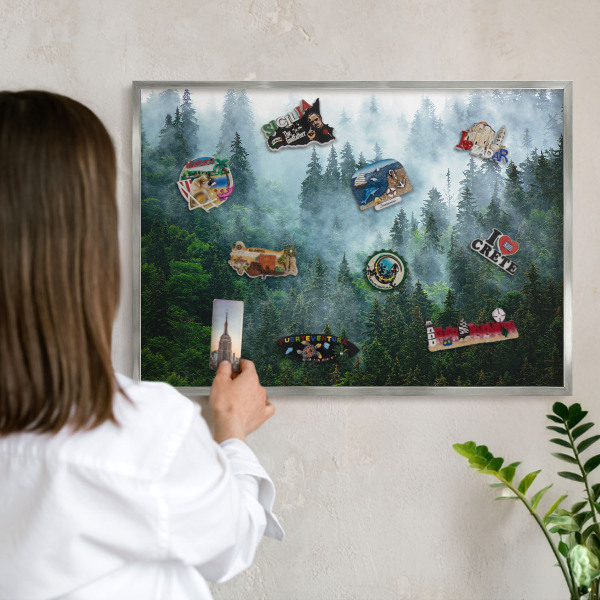 Lavagna magnetica decorativa da parete in colore argento Foresta misteriosa